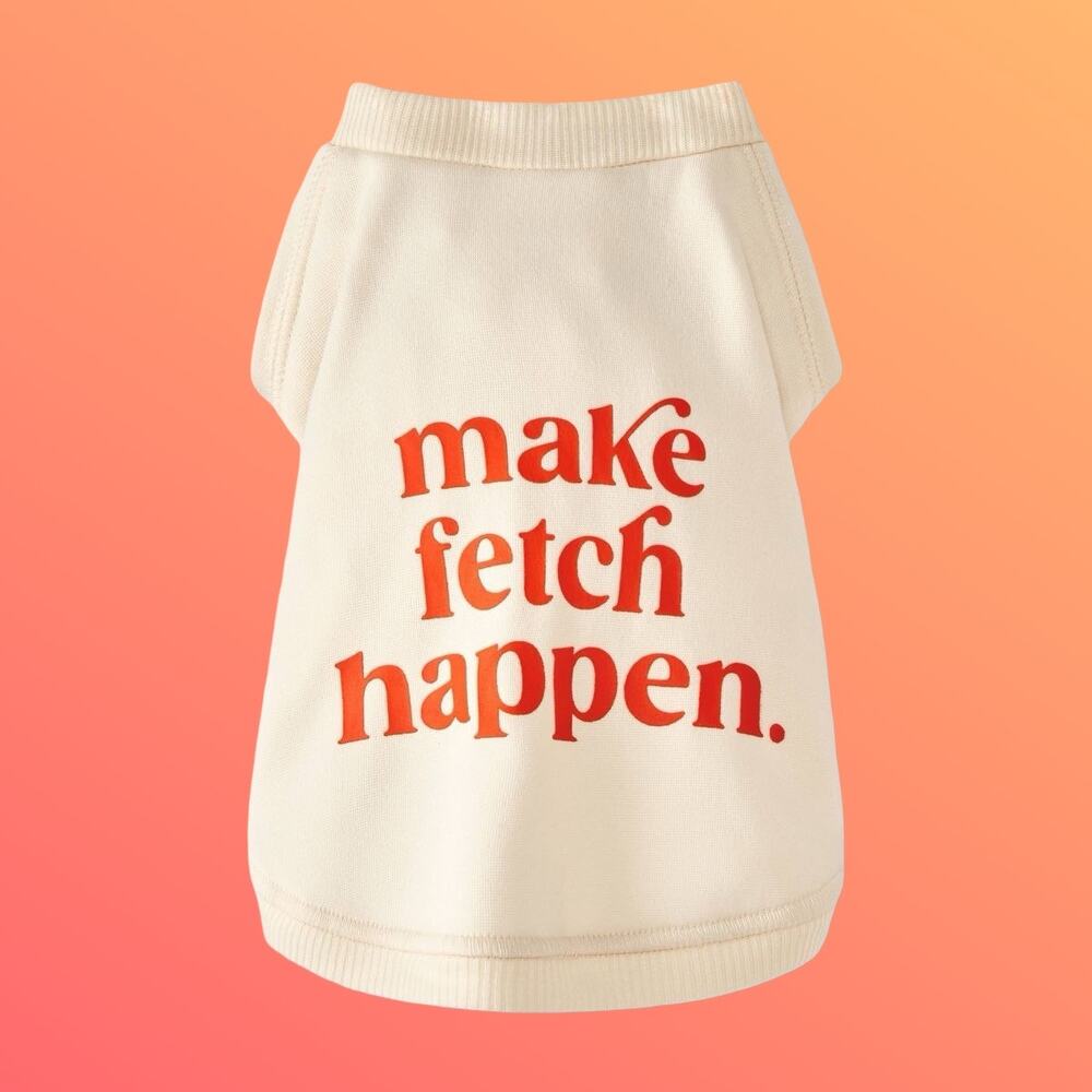 Boots & Barkley Dog Sweatshirt Jacket Make Fetch Happen Small Cozy Cream Orange